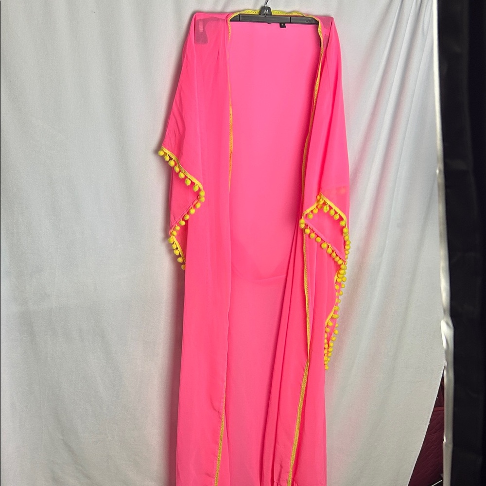 Pink Sheer Robe with Yellow Trim